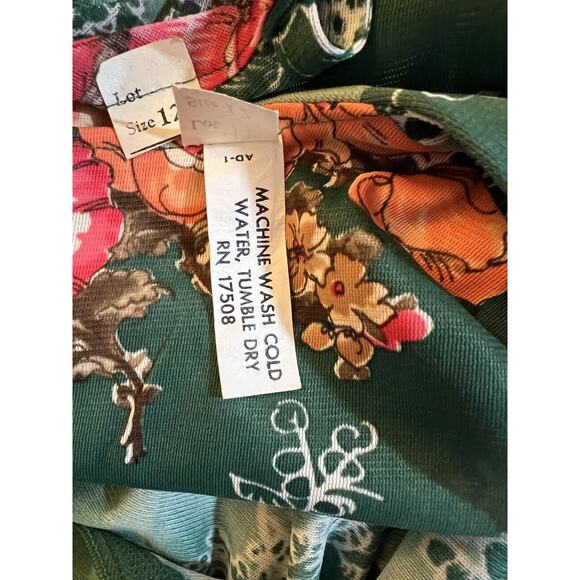 Vintage 60s Green Pink Flower Power Sleeveless Dress W/ Sheer Matching Topper 12 - Picture 11 of 11